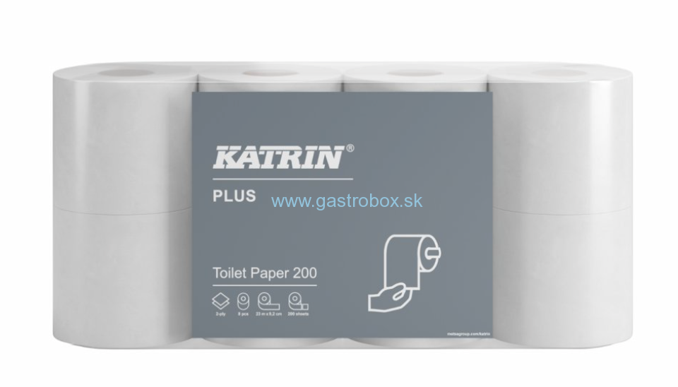 AKCIA! Toaletný papier Katrin PLUS 2-vr. biely, 200 útržkov, 8ks