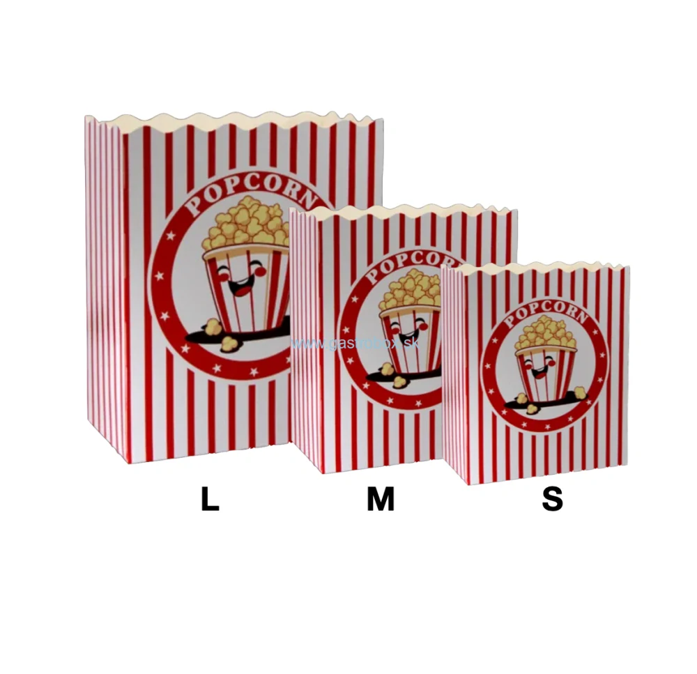 Papierová krabička na popcorn s potlačou L, 10ks